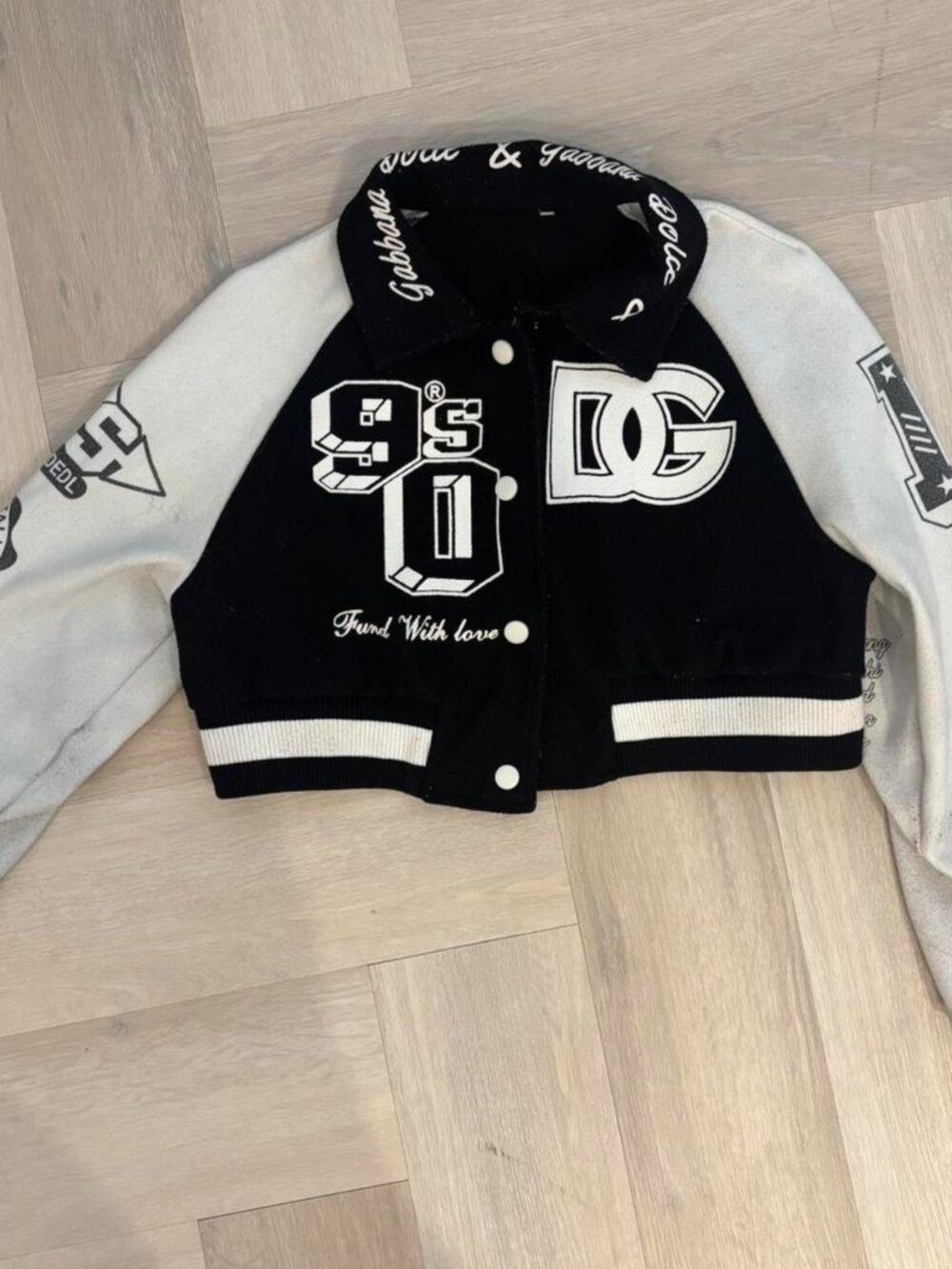 Dolce & Gabbana D&G inspired cropped logo bomber jacket